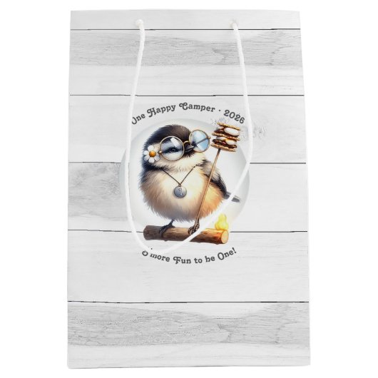Een gelukkige camper vogel | Rustieke Camping Verj Medium Cadeauzakje (Voorkant)