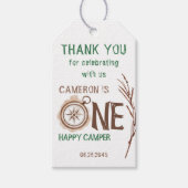 Een gelukkige Camper Woodland 1e verjaardag Cadeaulabel (Voorkant)