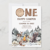 Een gelukkige Camper Woodland 1e verjaardag Kaart (Voorkant)