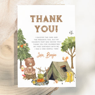 Eén gelukkige Camper Woodland Boy 1e verjaardagsfe Bedankkaart