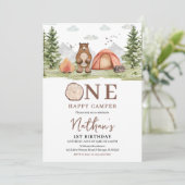 Een gelukkige Camper Woodland eerste verjaardag Kaart (Staand voorkant)