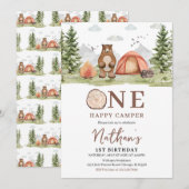 Een gelukkige Camper Woodland eerste verjaardag Kaart (Voorkant / Achterkant)