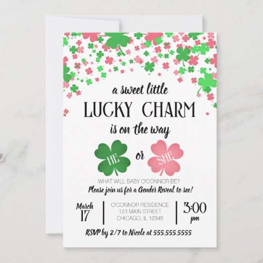 Een gelukkige charme, St Patricks Day Gender Revea Kaart (Voorkant)