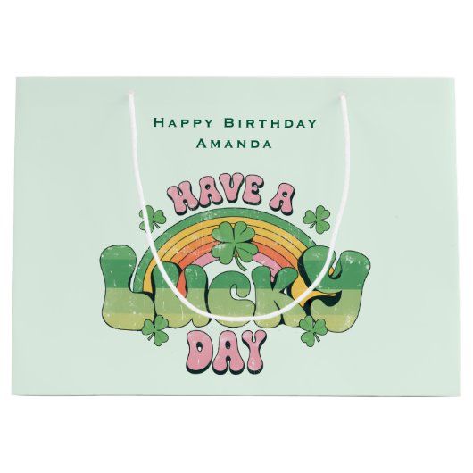 Een gelukkige dag Retro Typografie Verjaardag Groot Cadeauzakje (Voorkant)