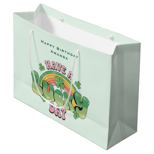Een gelukkige dag Retro Typografie Verjaardag Groot Cadeauzakje (Voorkant Gekanteld)