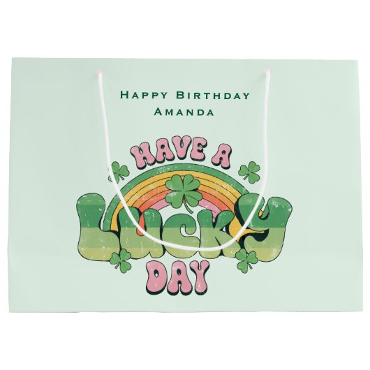 Een gelukkige dag Retro Typografie Verjaardag Groot Cadeauzakje (Achterkant)