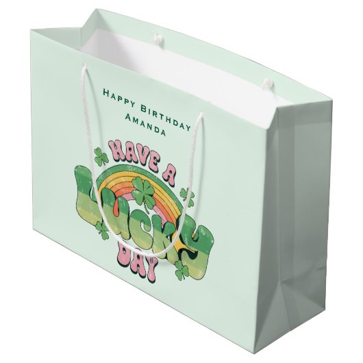 Een gelukkige dag Retro Typografie Verjaardag Groot Cadeauzakje (Achterkant Gekanteld)