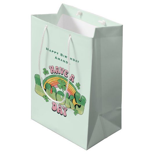 Een gelukkige dag Retro Typografie Verjaardag Medium Cadeauzakje (Voorkant Gekanteld)
