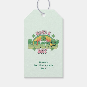 Een gelukkige dag typografie St. Patrick's Day Cadeaulabel
