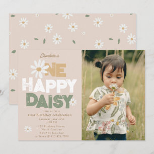 Eén gelukkige Daisy-uitnodiging 1e verjaardag foto Kaart