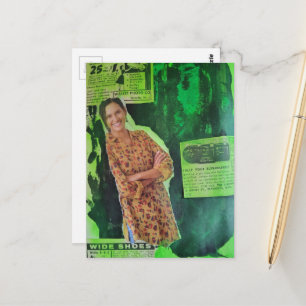 Een Gelukkige Dame Retro Advertenties Mixed Media Briefkaart