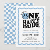 Een Gelukkige Dude Blauw Gelukkig Gezicht Jongen 1 Kaart (Voorkant / Achterkant)