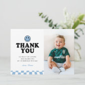 Een Gelukkige Dude Blauwe Gelukkige Foto Jongen 1e Bedankkaart (Staand voorkant)