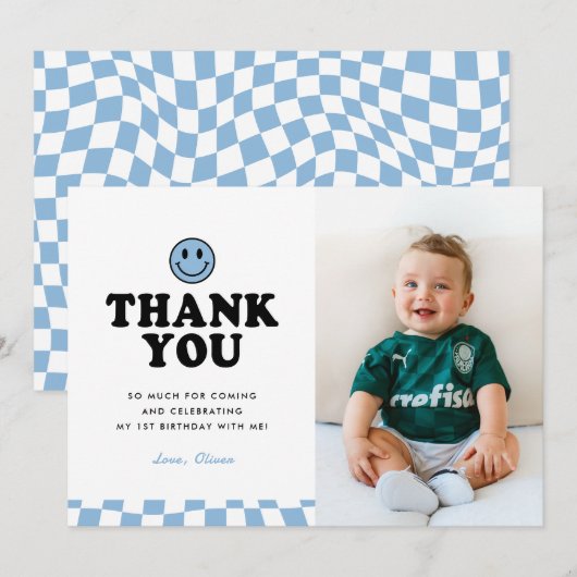 Een Gelukkige Dude Blauwe Gelukkige Foto Jongen 1e Bedankkaart (Voorkant / Achterkant)