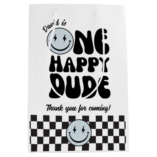 Een gelukkige Dude Blue Emoji-verjaardag Medium Cadeauzakje (Voorkant)