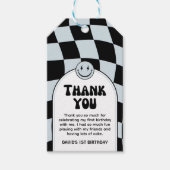 Een gelukkige Dude Blue geruite verjaardag Cadeaulabel (Voorkant)