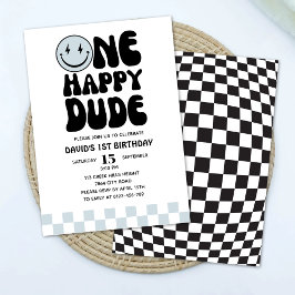 Een gelukkige Dude Blue Happy Face Eerste Verjaard Kaart