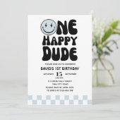 Een gelukkige Dude Blue Happy Face Eerste Verjaard Kaart (Staand voorkant)