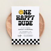 Een gelukkige Dude Checker Gelukkig Gezicht 1e Ver Kaart