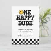 Een gelukkige Dude Checker Gelukkig Gezicht 1e Ver Kaart (Staand voorkant)