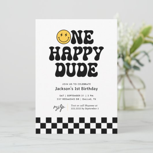 Een gelukkige Dude Checker Gelukkig Gezicht 1e Ver Kaart (Staand voorkant)