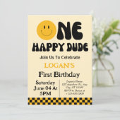 Een Gelukkige Dude Jongen 1e Verjaardag Uitnodigin Kaart (Staand voorkant)