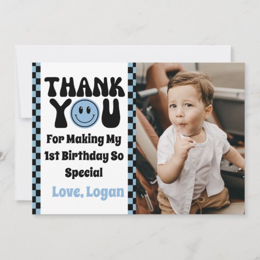 Een Gelukkige Dude Retro Jongen 1e Verjaardagsfees Bedankkaart (Voorkant)