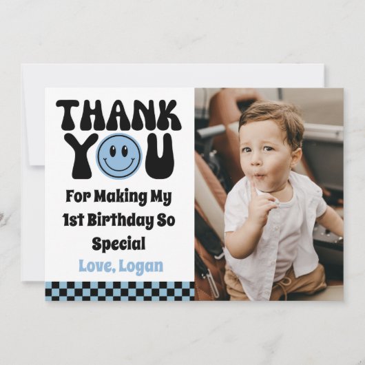 Een Gelukkige Dude Retro Jongen 1e Verjaardagsfees Bedankkaart (Voorkant)