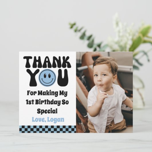Een Gelukkige Dude Retro Jongen 1e Verjaardagsfees Bedankkaart (Staand voorkant)
