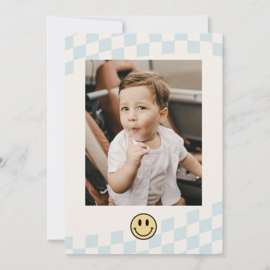 Een gelukkige Dude Smiley Checker 1e verjaardag Kaart (Achterkant)