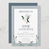 Een gelukkige eend 1e verjaardag uitnodiging (Voorkant / Achterkant)