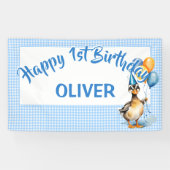 Een gelukkige eend blauwe gingham gelukkige verjaa spandoek (Horizontaal)