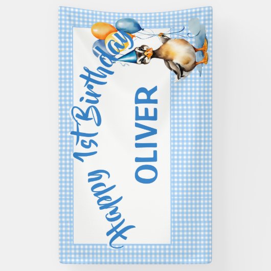 Een gelukkige eend blauwe gingham gelukkige verjaa spandoek (Verticaal)