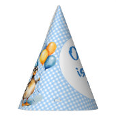 Een gelukkige eend blauwe gingham verjaardag gedru feesthoedjes (Links)
