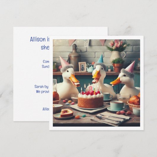 Een gelukkige eend, eend verjaardagsuitnodiging kaart (Voorkant / Achterkant)