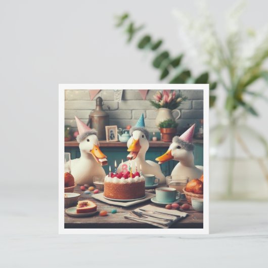 Een gelukkige eend, eend verjaardagsuitnodiging kaart (Staand voorkant)