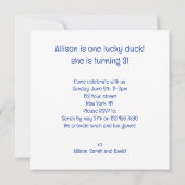 Een gelukkige eend, eend verjaardagsuitnodiging kaart (Achterkant)