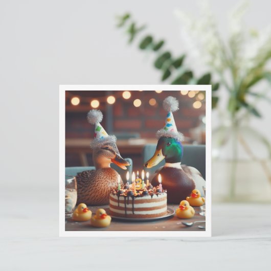 Een gelukkige eend, eend verjaardagsuitnodiging kaart (Staand voorkant)