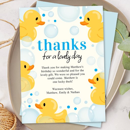 Een gelukkige eend eerste verjaardag bedankkaart
