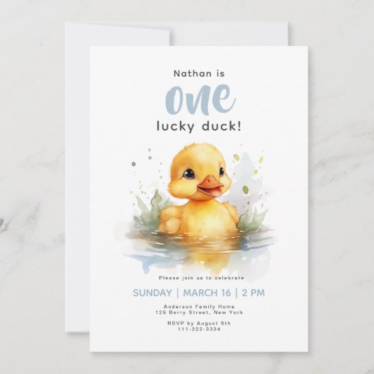 Een gelukkige eend eerste verjaardag uitnodiging (Voorkant)