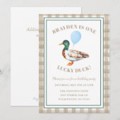 Een gelukkige eend eerste verjaardag uitnodiging (Voorkant / Achterkant)