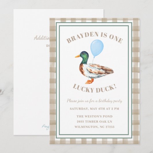 Een gelukkige eend eerste verjaardag uitnodiging (Voorkant / Achterkant)