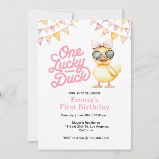 Een gelukkige eend eerste verjaardag uitnodiging (Voorkant)