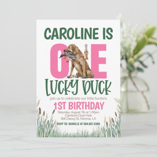 EEN gelukkige eend jacht eerste verjaardag Kaart (Staand voorkant)