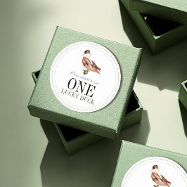 Een gelukkige eend klassieke jongen 1e verjaardag ronde sticker