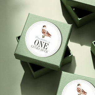 Een gelukkige eend klassieke jongen 1e verjaardag ronde sticker