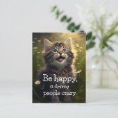 Een gelukkige Fluffy Kitten - Geluk & Krazysheid Briefkaart (Staand voorkant)