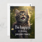 Een gelukkige Fluffy Kitten - Geluk & Krazysheid Briefkaart (Voorkant / Achterkant)