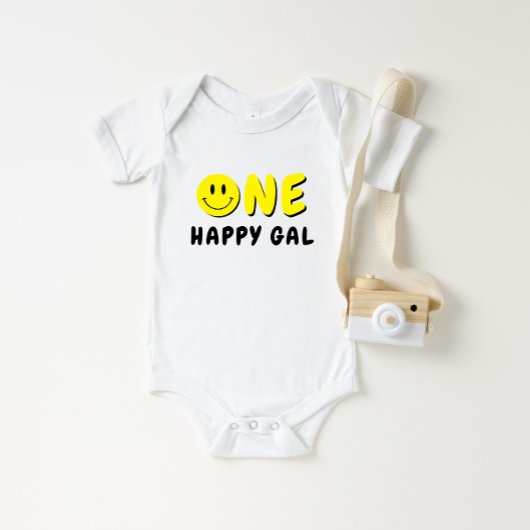 Een Gelukkige Gal 1e Verjaardag Gele Smiley Romper