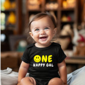 Een Gelukkige Gal 1e Verjaardag Gele Smiley Romper